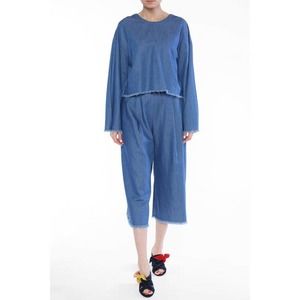 NWT Kendall & Kylie SZ: S Frayed Chambray Top